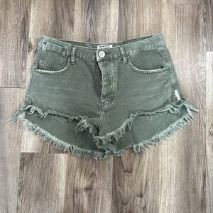 One Teaspoon Green‎ Frayed Denim Short Shorts Size 29 High Rise Adjustable